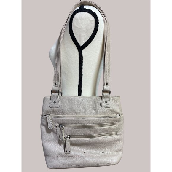 Stone Mountain Leather Shoulder Bag With Multiple Zippers & Pockets Pebbled Fini - Picture 1 of 7